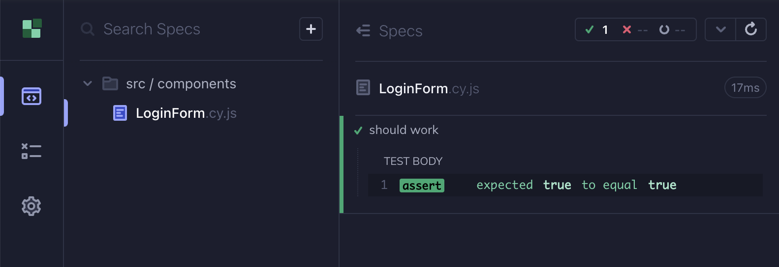 Cypress passing hello world test